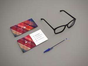Top View Business Cards – Free Mockup