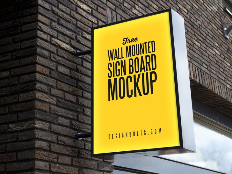 Free Outdoor Advertising Wall Mounted Sign Mockup