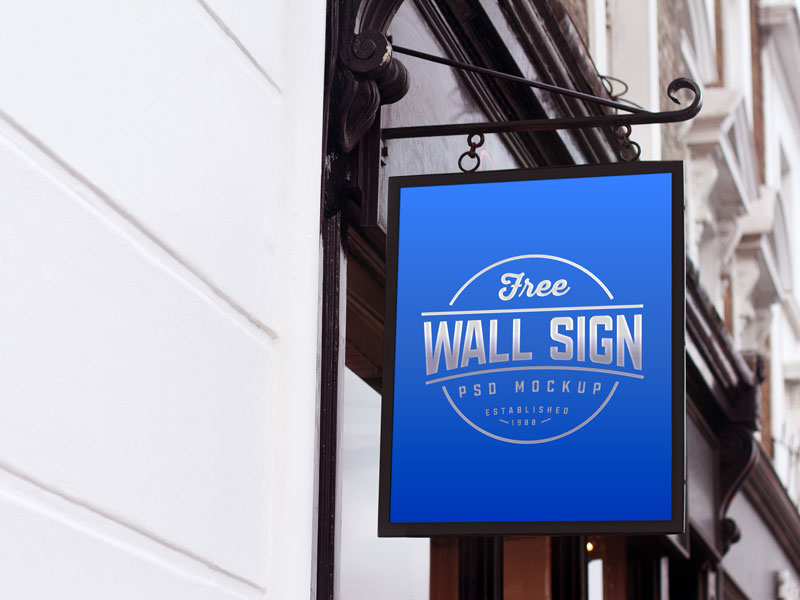 Free Wall Mounted Shop Sign Mockup