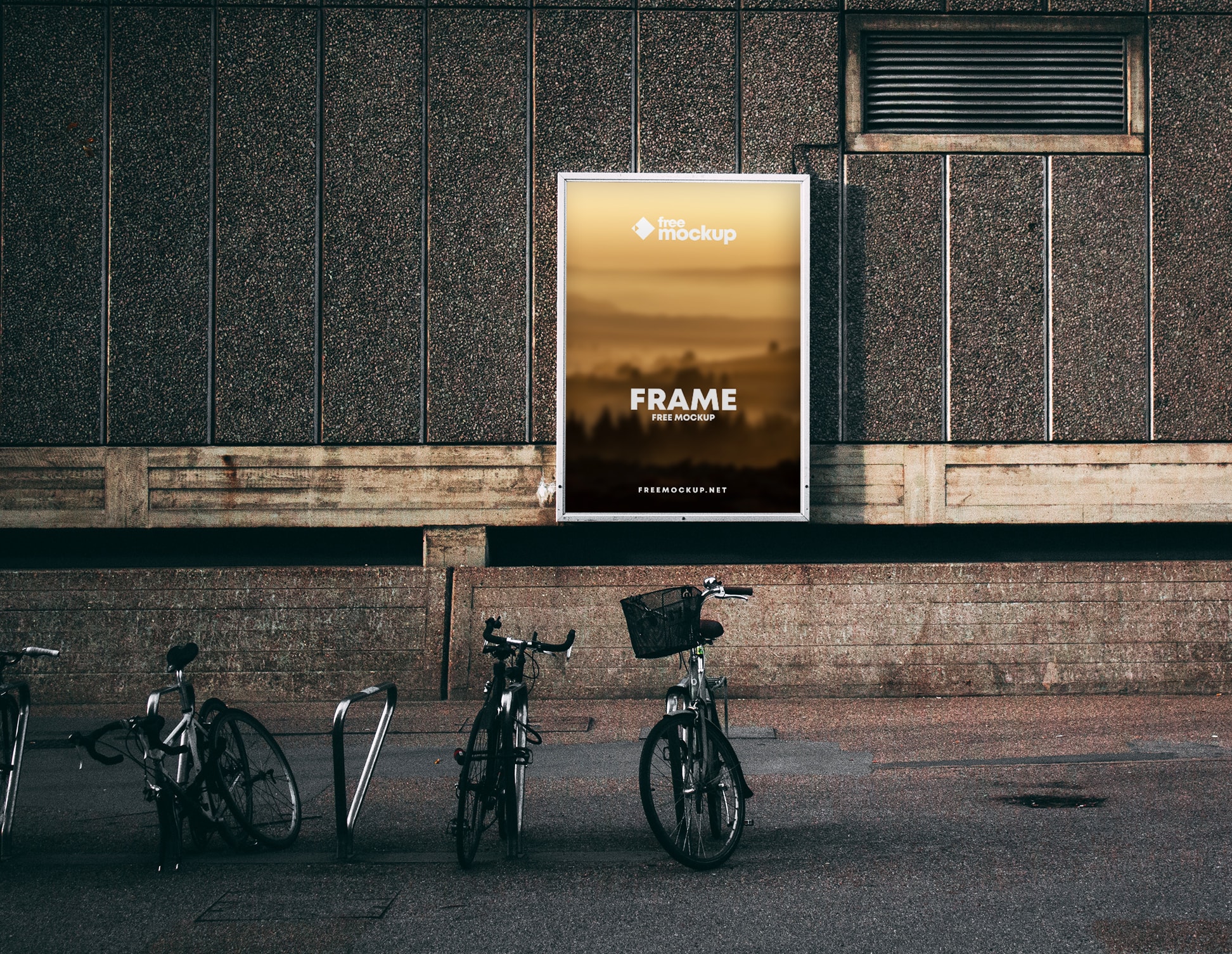 Download Poster Frame In Street With Bikes Free Mockup Freemockup Net