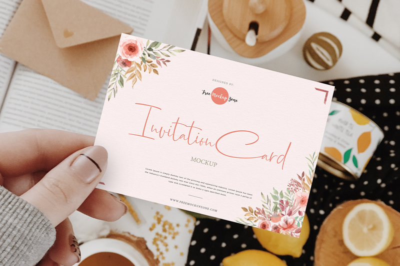 Girl Showing Invitation Card Free Mockup