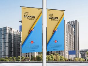 Lamp Post Banners Free PSD Mockup