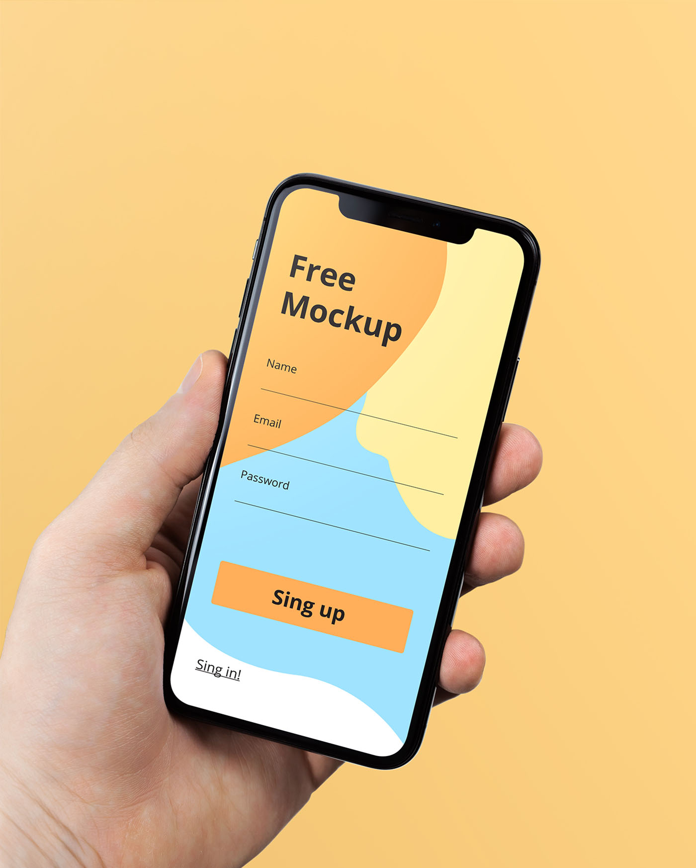 iPhone X in Hand Free PSD Mockup