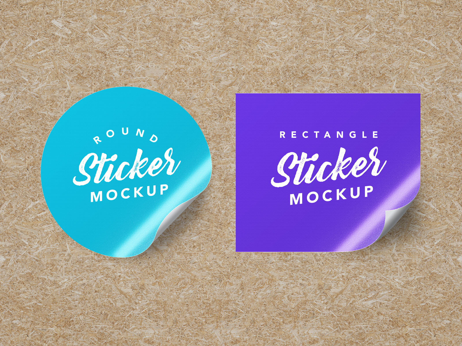Free Textured Round & Rectangle Sticker Mockups