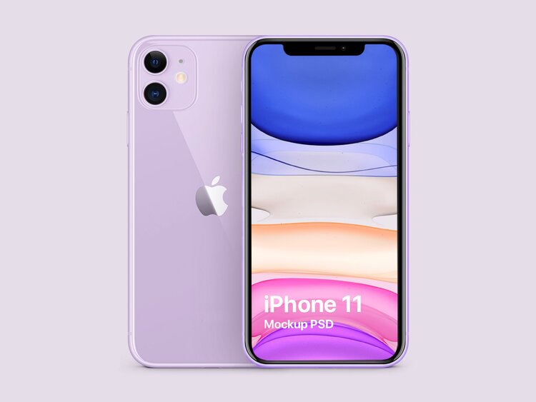 iPhone 11 Purple Free PSD Mockup