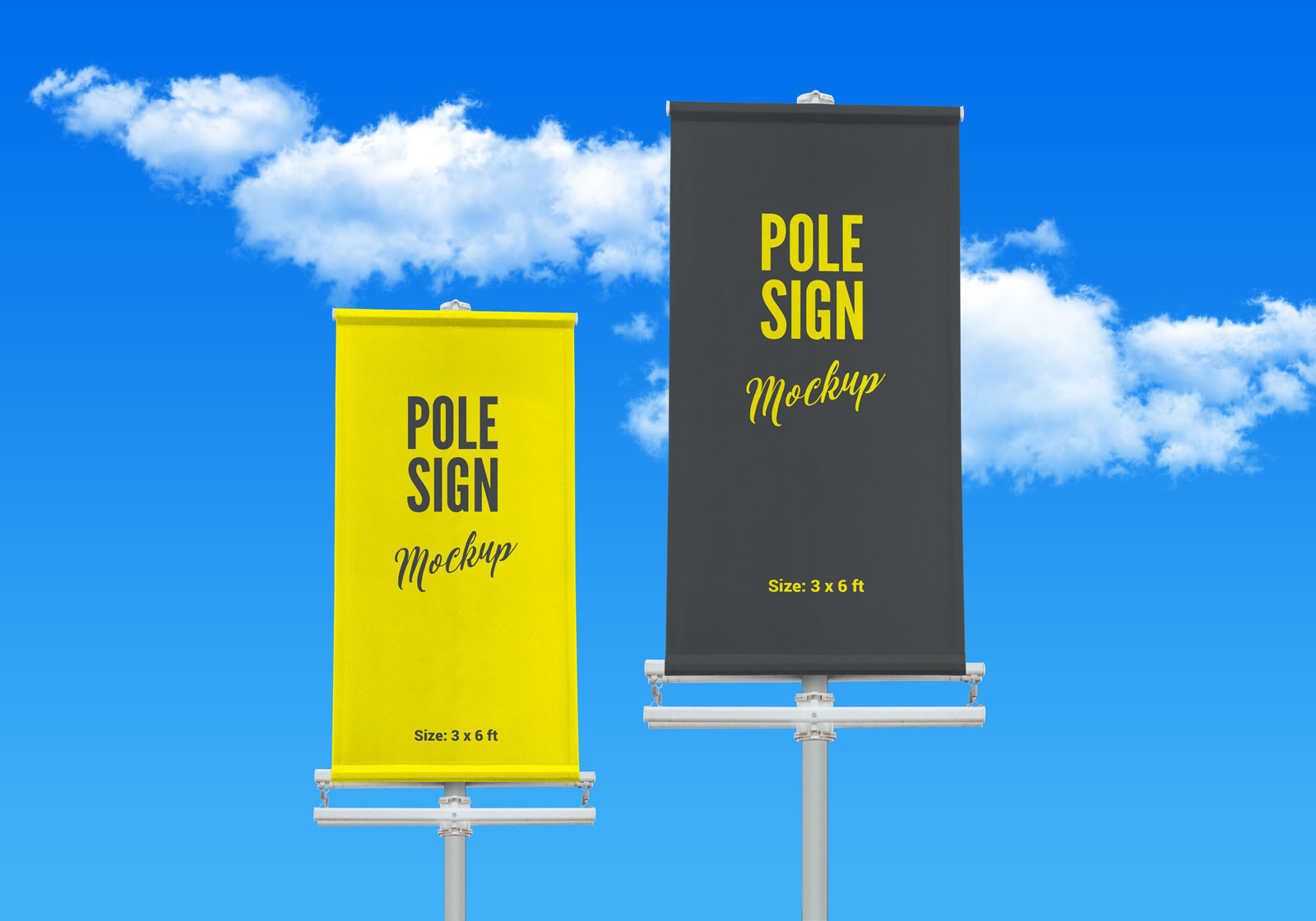 Free Outdoor Advertising Modern Street Pole Banner Mock-ups