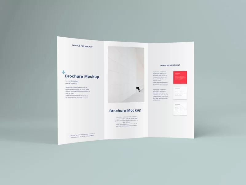 Free Tri-Fold Standing Brochure PSD Mockup
