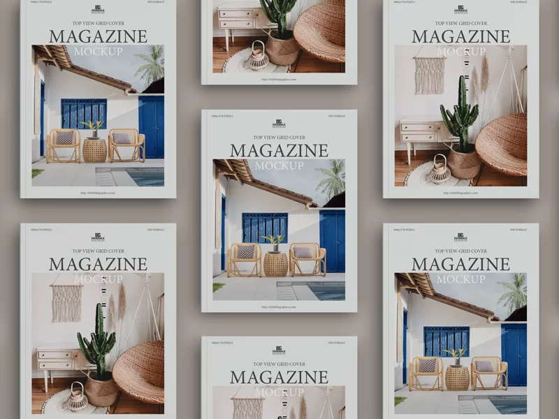 Top View Grid Cover Magazine - Free Mock-ups