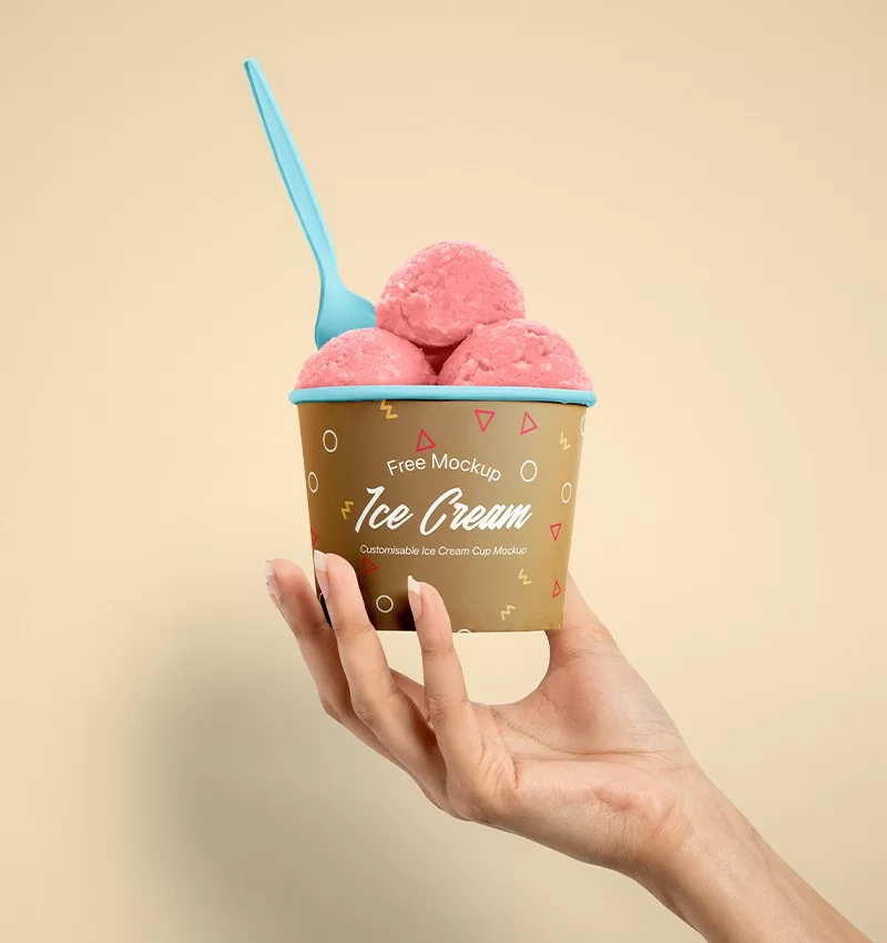 Hand Holding Ice Cream Cup Free PSD Mockup