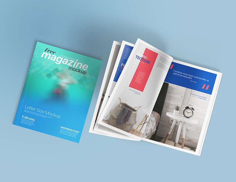 Letter Size Open Magazine Free PSD Mockup