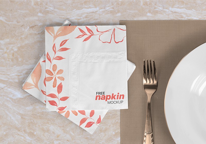 Napkin On Table Free PSD Mockup