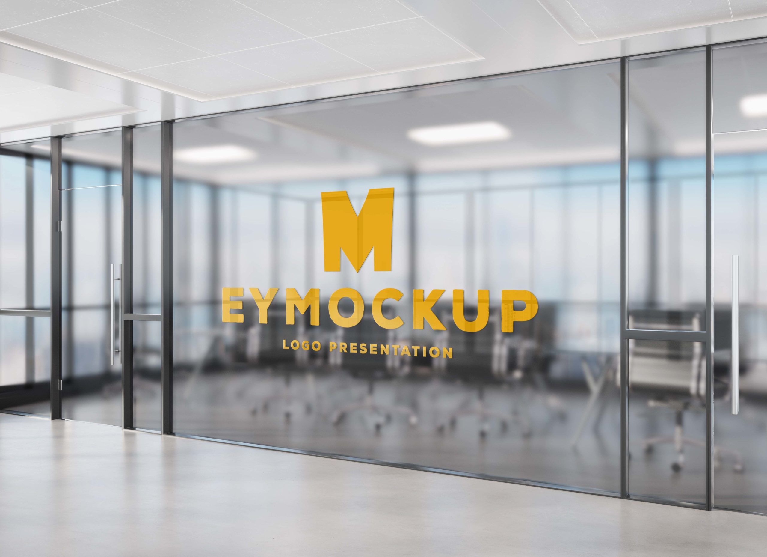 Transparent Office Wall Logo Free PSD Mockup