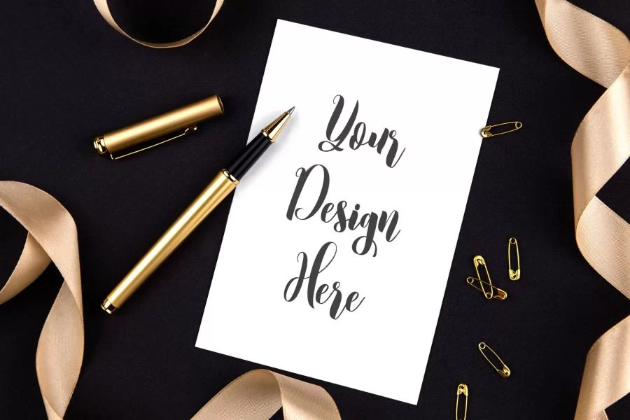 Free Stationery Mockup Scene On Black Wooden Plank