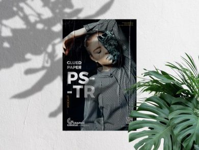 Download Glued Poster on Wall Free PSD Mockup - FreeMockup