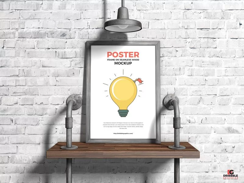 Poster Frame on Seamless Wood Free PSD Mockup
