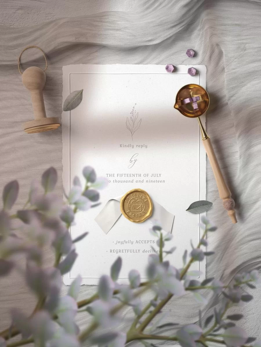Invitation Card & Stamp Free PSD Mockup