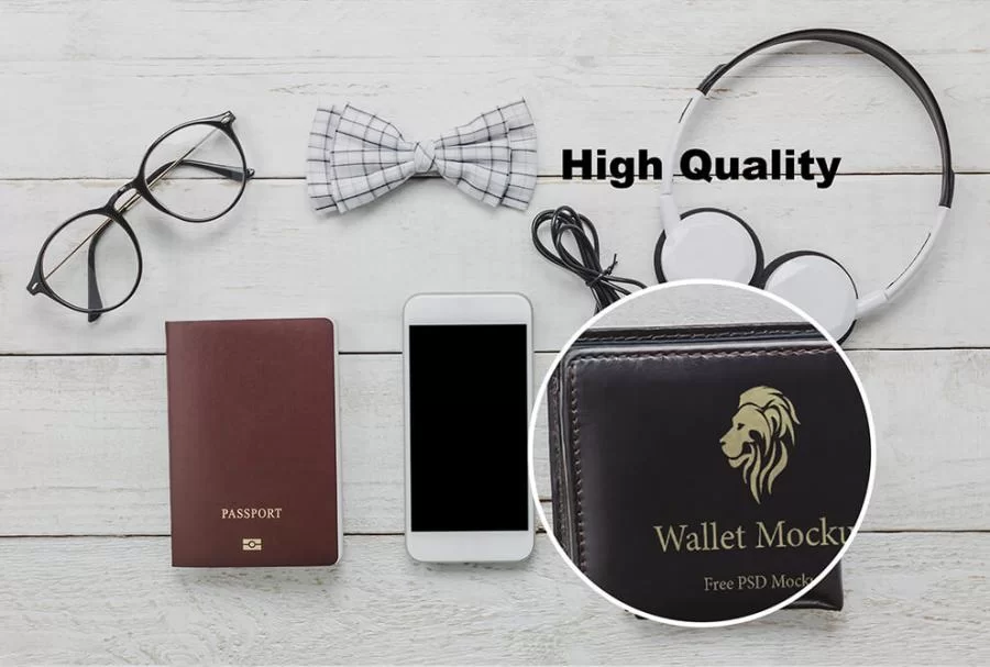 Wallet on Table Free (PSD) Mockup