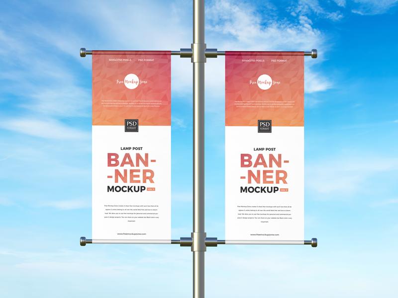 Advertising Lamp Post Banner Free Mockup