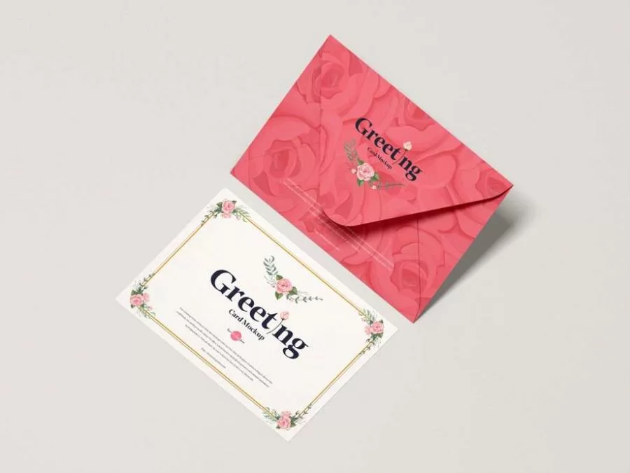 Envelope With Greeting Card Free (PSD) Mockup