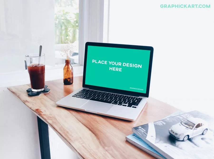 Free Laptop on Desk Mockup