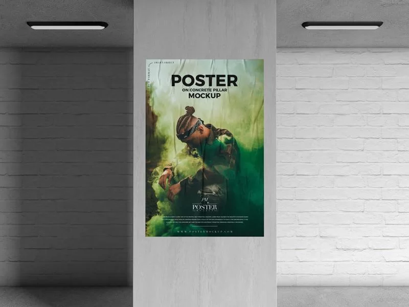 Free Poster on Concrete Pillar Mockup