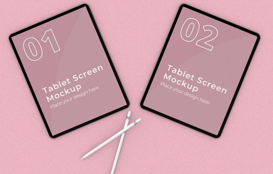 Free Tablet Screen Mockup With Pencil