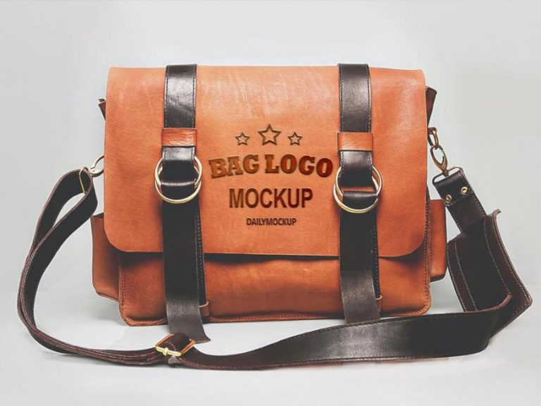 Download Free Embossed Logo Mockup on Leather Bag - FreeMockup