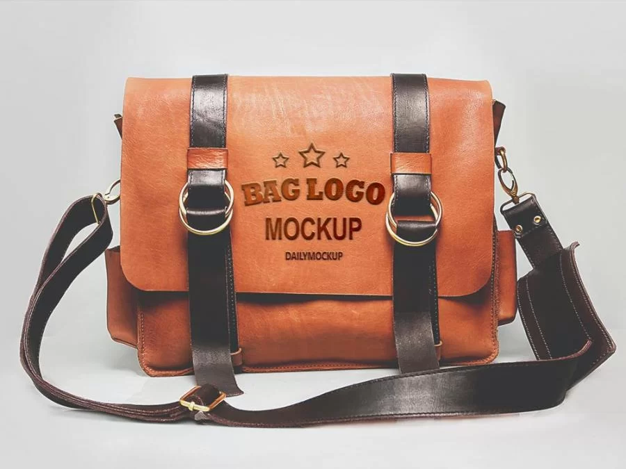 Free Embossed Logo Mockup on Leather Bag