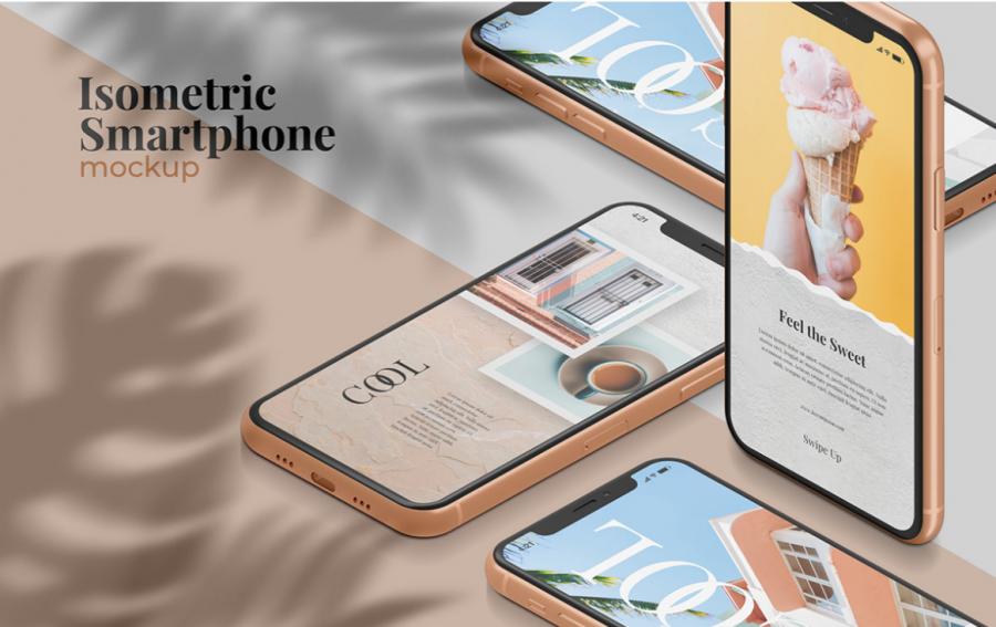 Download Free Isometric Smartphone Mockup - FreeMockup