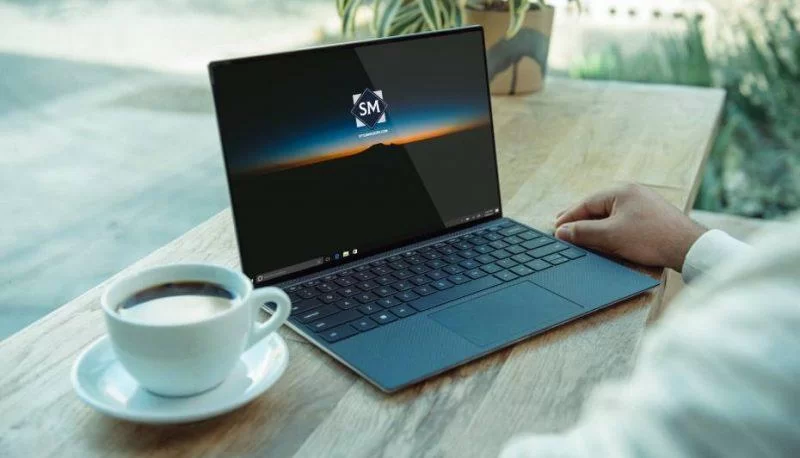 Free Laptop on Desk Mockup