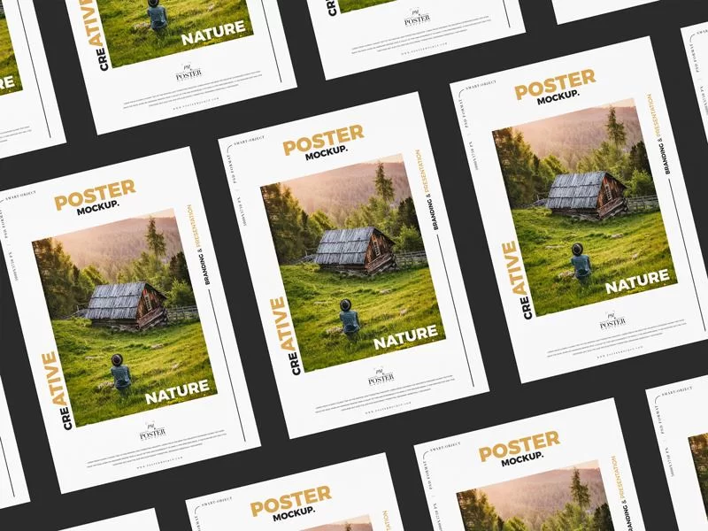 Free Stylish Grid PSD Poster Mockup