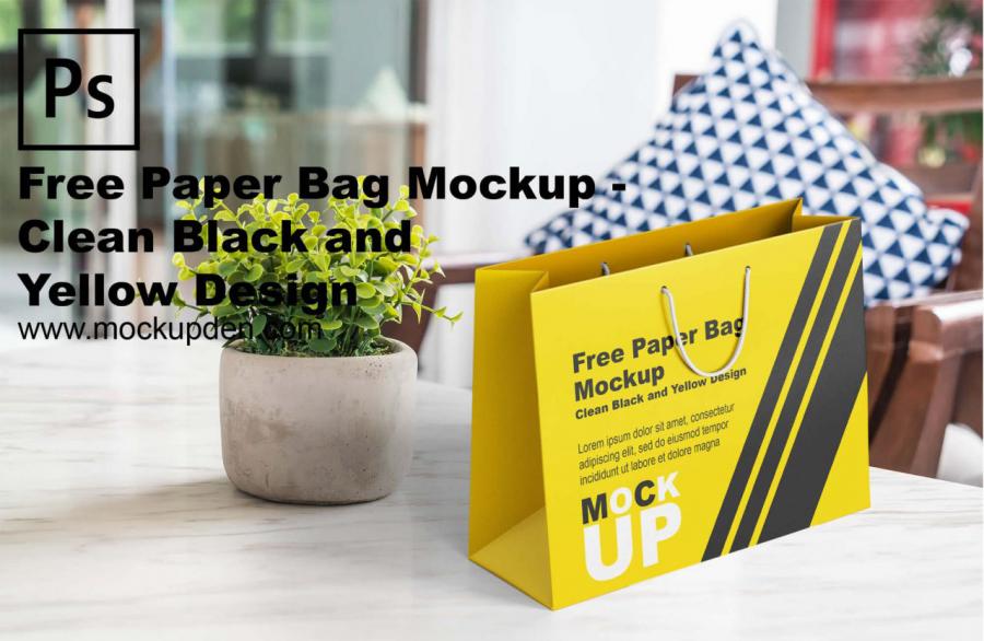 Free Black and Yellow Paper Bag Mockup