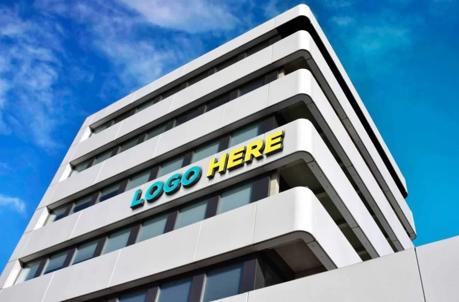 Free Building Sign 3D Logo Mockup