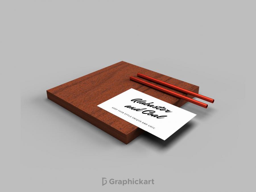 Free Business Card on Wooden Furniture Mockup
