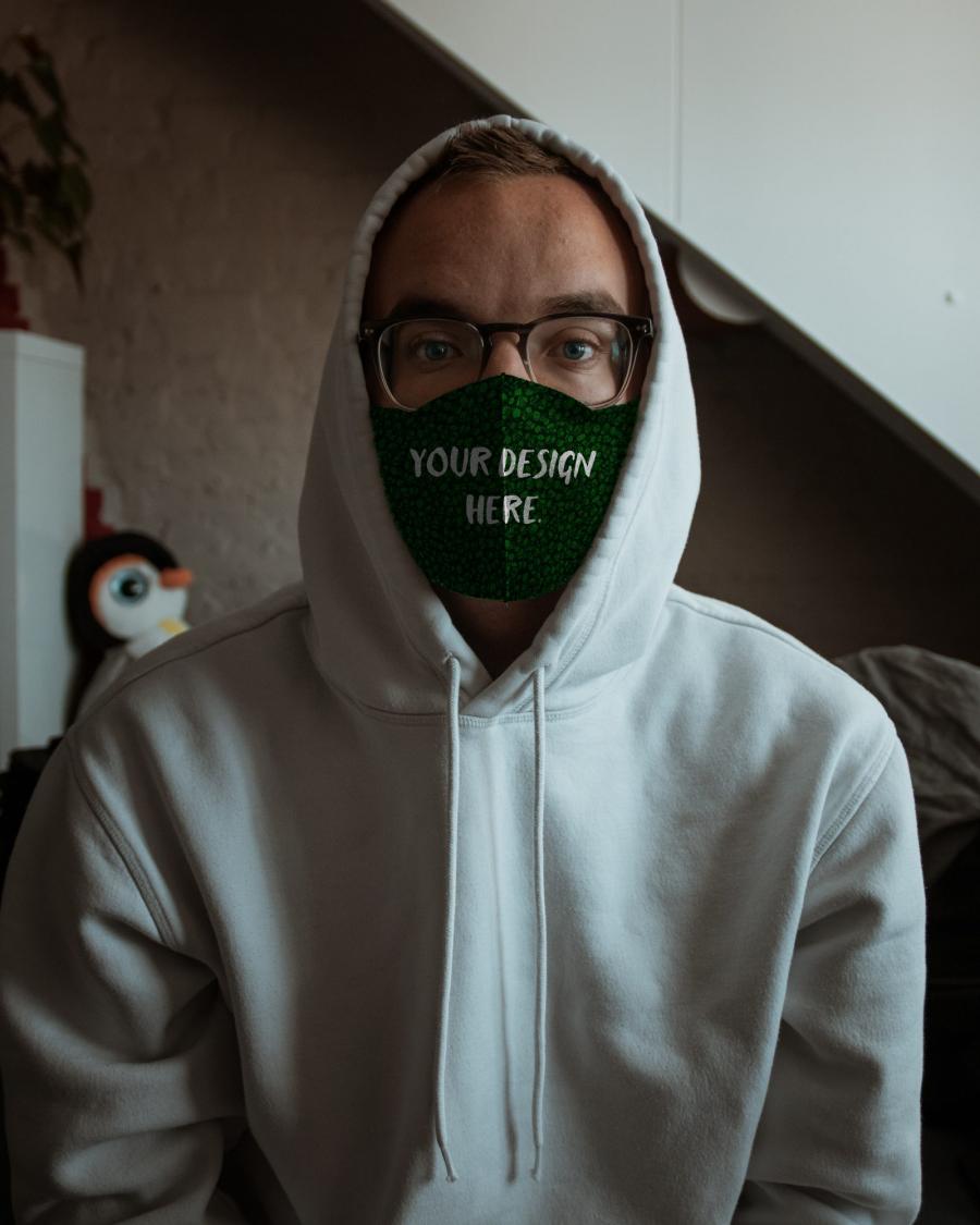 Free Mask Mockup on a Guy in a Hoodie