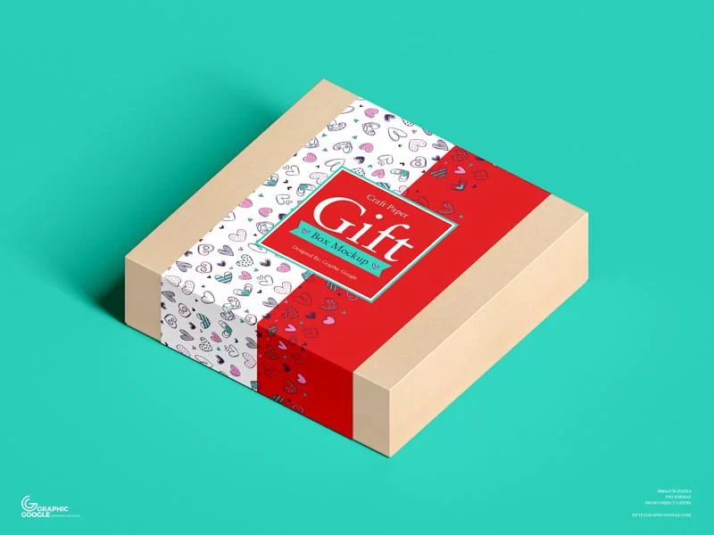 Free (PSD) Craft Paper Square Gift Box Mockup