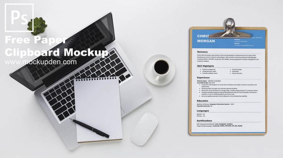 Free Paper Clip Board Mockup