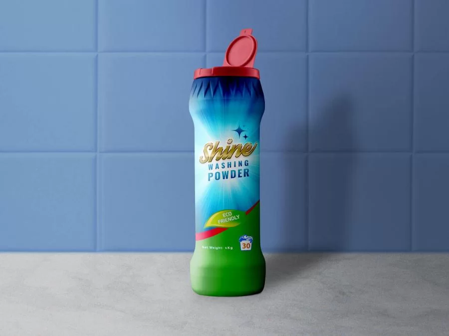 Free Plastic Dishwashing Powder Bottle Mockup