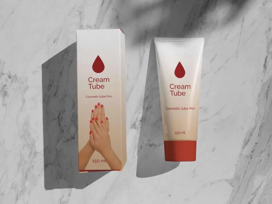 Free Shadow Cream Tube & Box Packaging Mockup