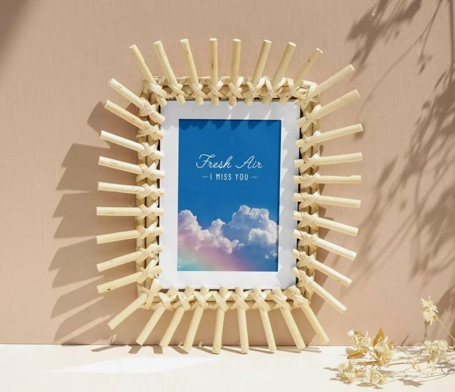 Free Wooden Sticks Photo Frame Mockup