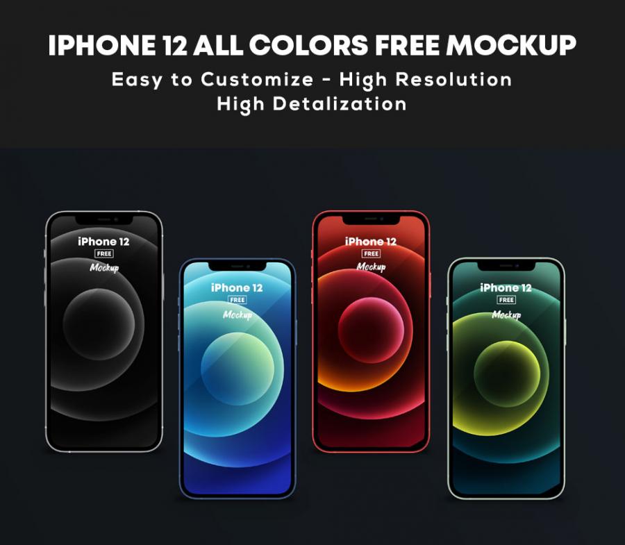 4 iPhone 12 in All Colors Free Mockup