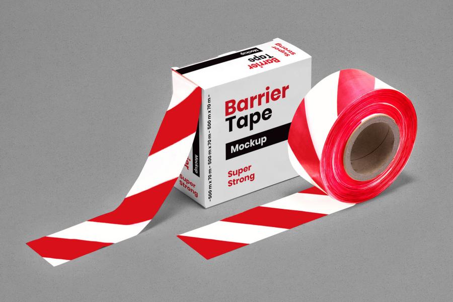 Barrier Barricade Tape Box Free Mockup (PSD)