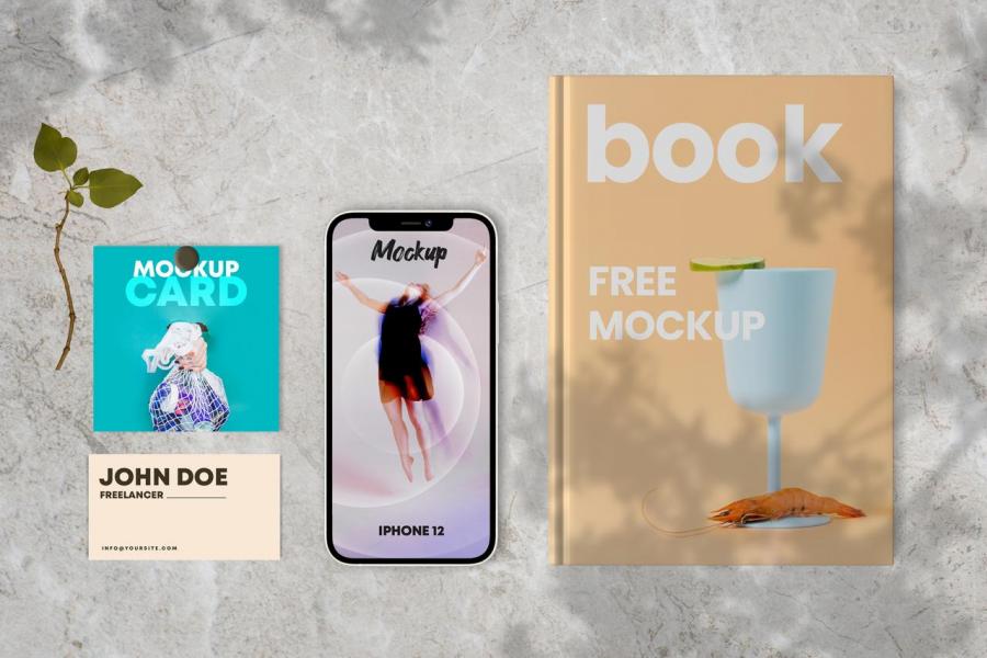 Free Book and Cards with iPhone 12 Mockups