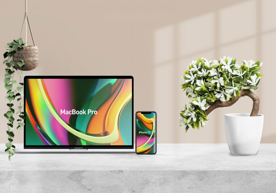 Free MacBook Pro & iPhone 11 Mockup (PSD)