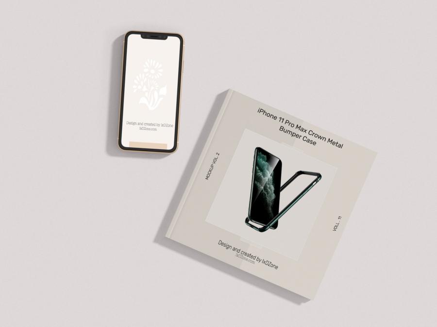 Free Smartphone With Square Booklet Mockup