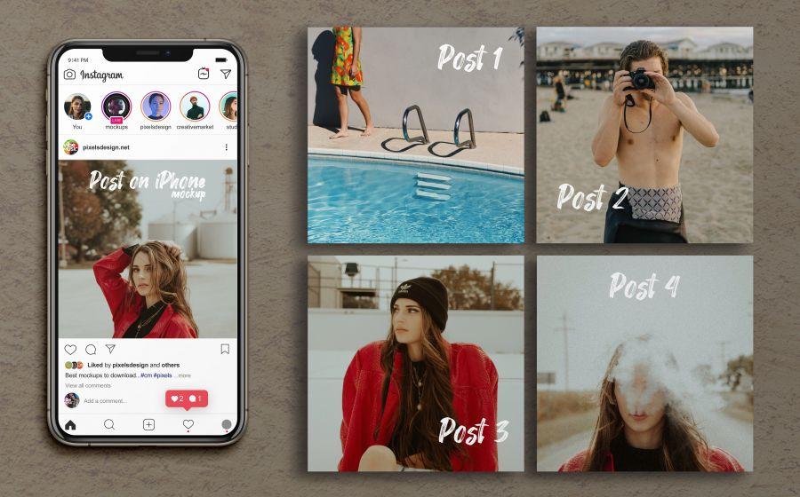 Download Instagram Grid Posts & iPhone XS Max Free Mockups - FreeMockup