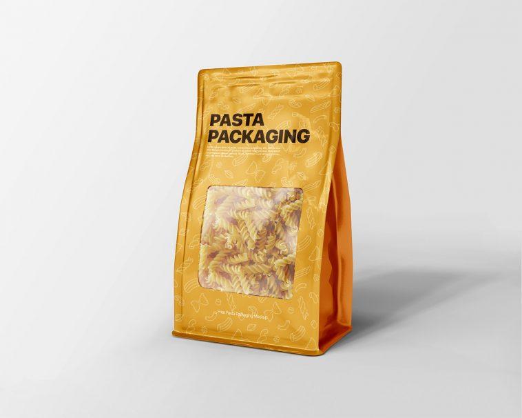 Pasta Package Flat Bottom Bag Free Mockup