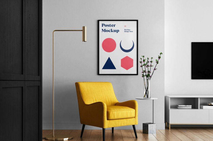 Poster in Living Room Free PSD Mockup