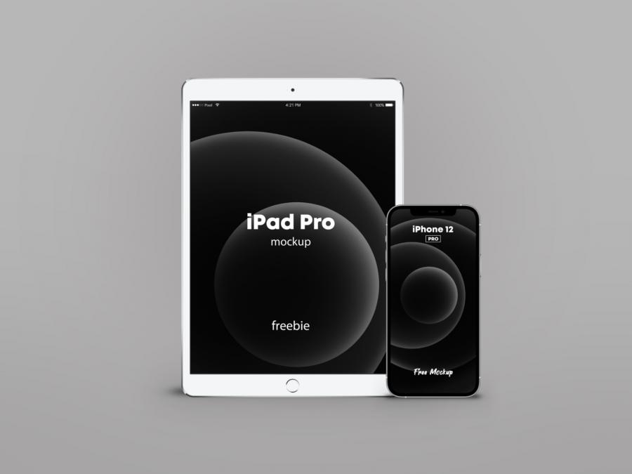 Free iPhone 12 Pro with iPad Pro Mockup (PSD)