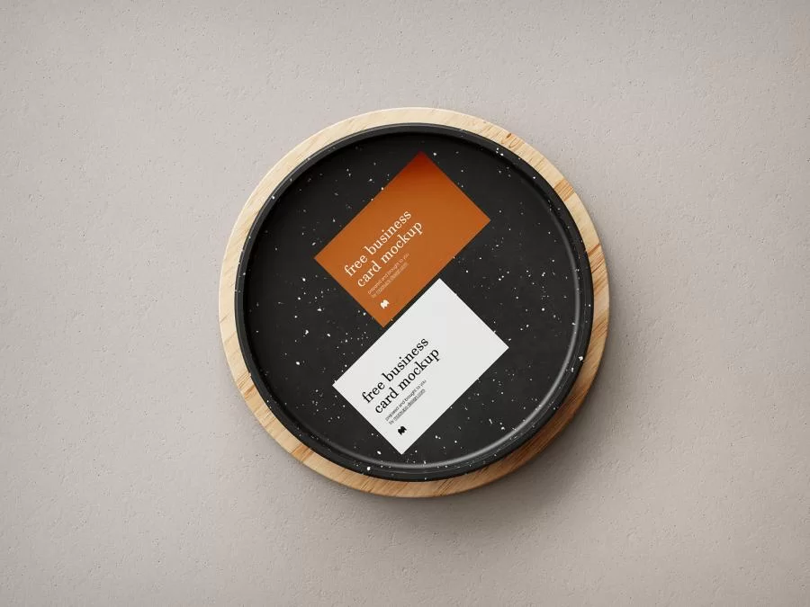 Business Card in Wooden Bowl Free Mockup